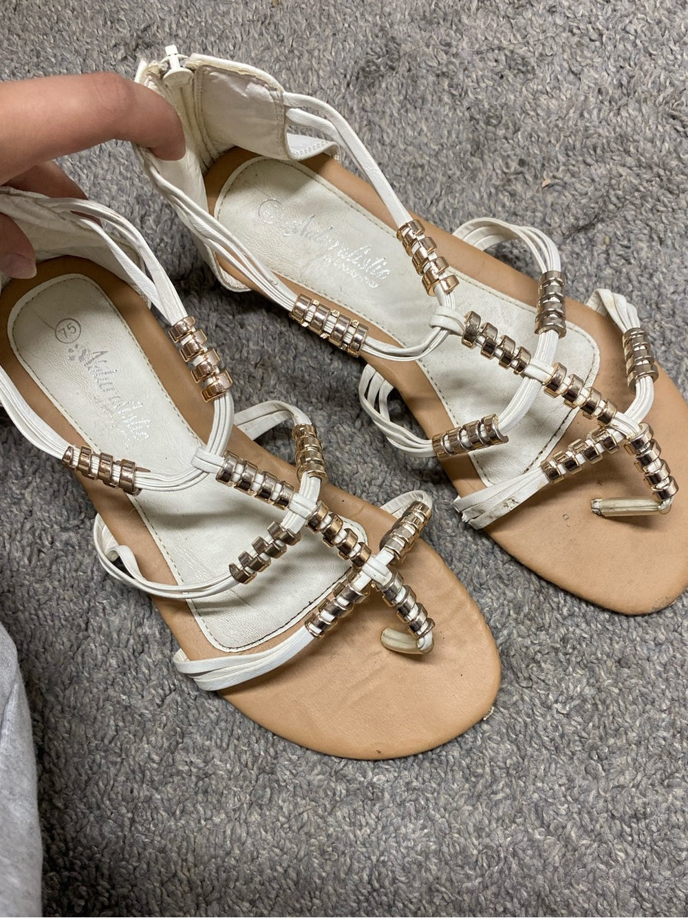 Adrianna Papell White Beaded Gladiator Sandals